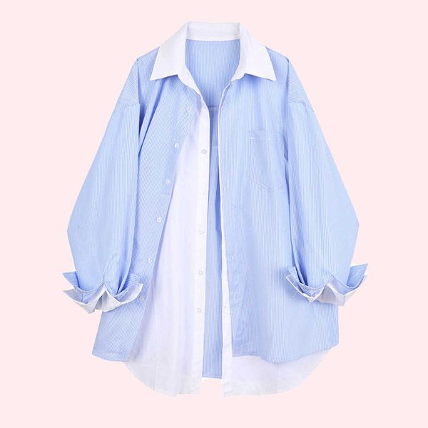 women's blouses & shirts japan style blouse spring autumn korean fashion temperament casual fake two splicing stripe lapel long sleeve, White
women's blouses & shirts japan style blouse spring autumn korean fashion temperament casual fake two splicing stripe lapel long sleeve, White