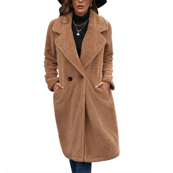 women's wool & blends women fuzzy fleece coat double-sided plush jacket woolen windbreaker long solid color sleeve lapel outerwear 2021, Black
women's wool & blends women fuzzy fleece coat double-sided plush jacket woolen windbreaker long solid color sleeve lapel outerwear 2021, Black