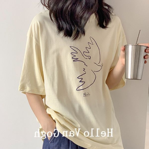 2021 new cartoon print round neck loose oversize short sleeve t-shirt women's cotton beige syl9, White
2021 new cartoon print round neck loose oversize short sleeve t-shirt women's cotton beige syl9, White