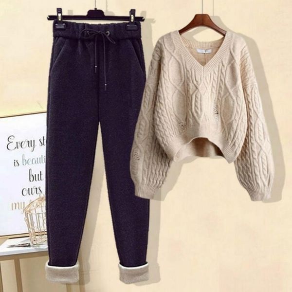 2021 women autumn winter new elegant 2 piece set lady v-neck sweater + lace up high waist pant set female casual loose suit i170, White
2021 women autumn winter new elegant 2 piece set lady v-neck sweater + lace up high waist pant set female casual loose suit i170, White