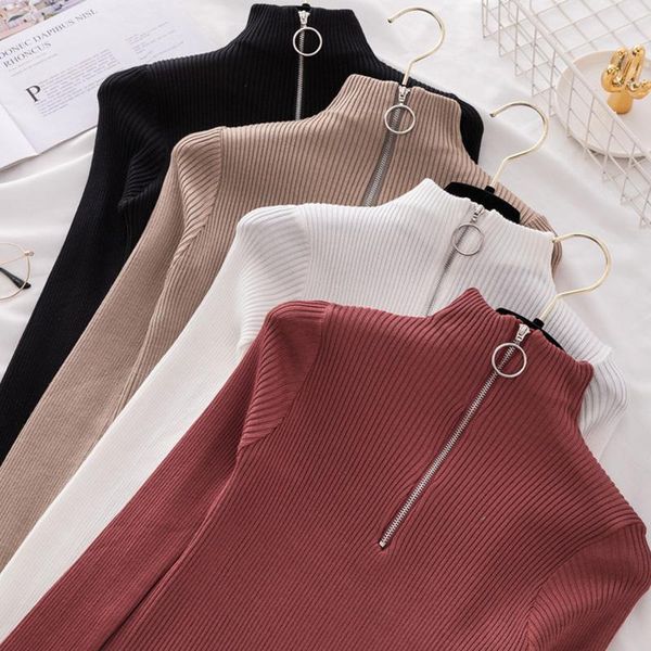 women's sweaters zipper half turtleneck sweater women fashion skinny pullovers female long sleeve elastic knitted femme pull 2021 fall, White;black
women's sweaters zipper half turtleneck sweater women fashion skinny pullovers female long sleeve elastic knitted femme pull 2021 fall, White;black