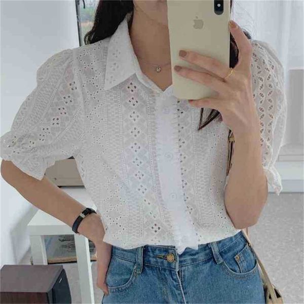 white hollow out chic lapel office lady thin shirts girls femme casual summer high street ol blouses 210525
white hollow out chic lapel office lady thin shirts girls femme casual summer high street ol blouses 210525