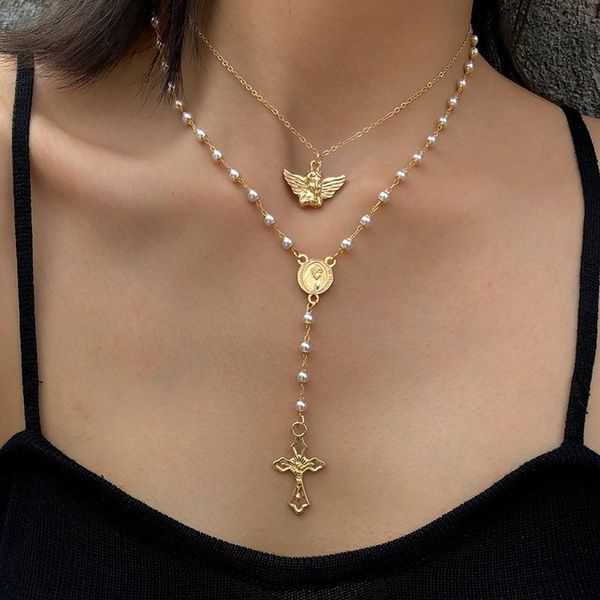 pendant necklaces vintage angel cross pearl choker necklace for women retro coin collar korean fashion layered neck clavicle chain, Silver
pendant necklaces vintage angel cross pearl choker necklace for women retro coin collar korean fashion layered neck clavicle chain, Silver