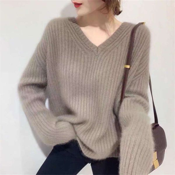 2020 new women's needle loose outer wear lazy wind collar sweater autumn and winter westernized v-neck pullover, White;black
2020 new women's needle loose outer wear lazy wind collar sweater autumn and winter westernized v-neck pullover, White;black