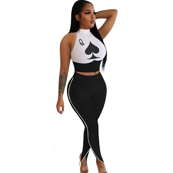 mode poker spade printing girly high collar sleeveless tank black side slits pants two pieces street wear assembly x8bq, Gray
mode poker spade printing girly high collar sleeveless tank black side slits pants two pieces street wear assembly x8bq, Gray