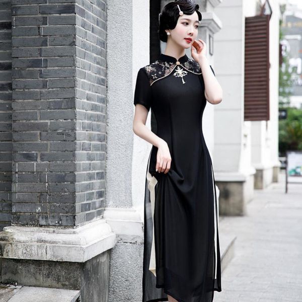 ethnic clothing chiffon embroidery flower qipao mid length cheongsams women slim side split chinese dresses black elegant oversize vest, Red
ethnic clothing chiffon embroidery flower qipao mid length cheongsams women slim side split chinese dresses black elegant oversize vest, Red
