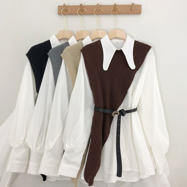2021 new shirt, pleated skirt, waist waist, thinner, belt + knitted irregular waistcoat, two-piece suit 769y, White
2021 new shirt, pleated skirt, waist waist, thinner, belt + knitted irregular waistcoat, two-piece suit 769y, White