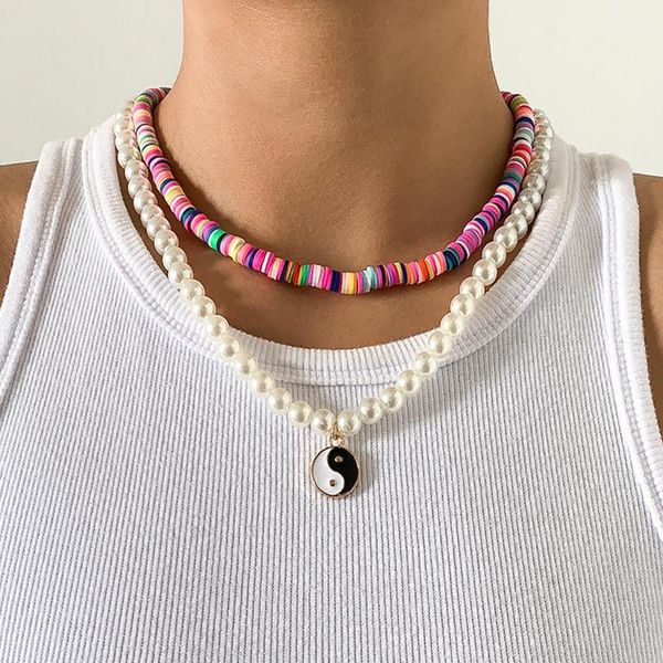 chains retro necklace for women with colored soft pottery stacked simple geometric imitation pearl, Silver
chains retro necklace for women with colored soft pottery stacked simple geometric imitation pearl, Silver