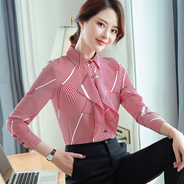 women's blouses & shirts fashion elegant red stripes shirt women spring ruffles long sleeve chiffon bottoming office ladies plus size, White
women's blouses & shirts fashion elegant red stripes shirt women spring ruffles long sleeve chiffon bottoming office ladies plus size, White