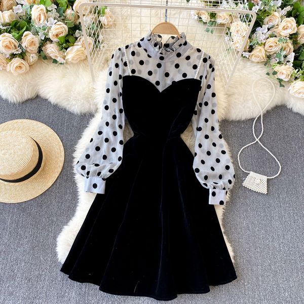2021 spring new elegant arrival dot velour patched women's dress the long-sleeve puff neck long dresses thin waist bathrobe bqic, Black;gray
2021 spring new elegant arrival dot velour patched women's dress the long-sleeve puff neck long dresses thin waist bathrobe bqic, Black;gray