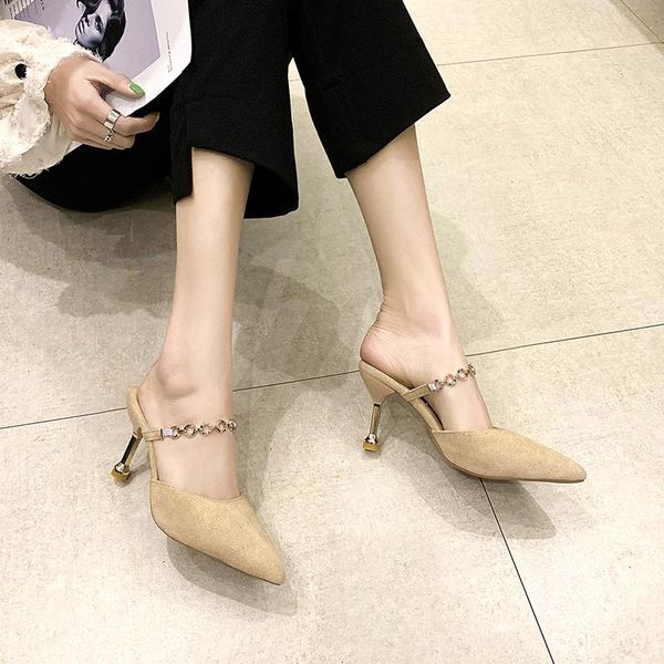slippers crystal chain pointed toe mules shoes women high heel summer metal closed 2021, Black
slippers crystal chain pointed toe mules shoes women high heel summer metal closed 2021, Black