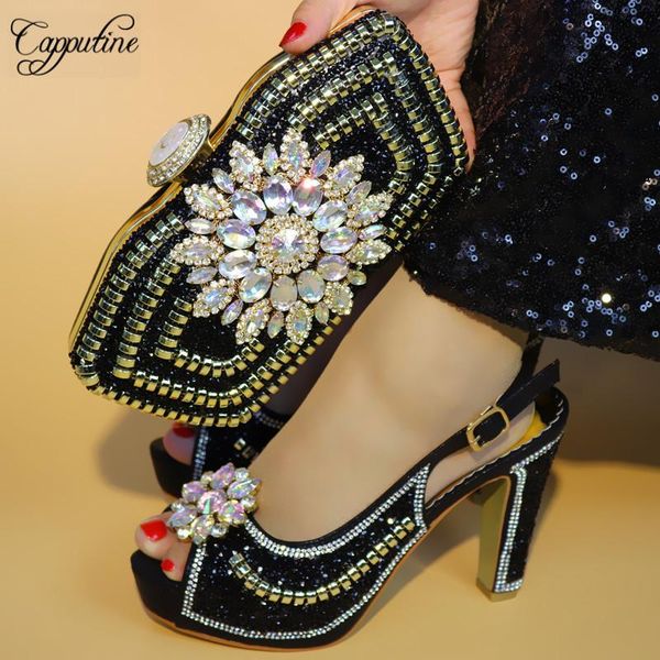 capputine 2021 latest italian ladies high heels shoes and bag set african elegant rhinestone women shoes and bag set for party, Black
capputine 2021 latest italian ladies high heels shoes and bag set african elegant rhinestone women shoes and bag set for party, Black