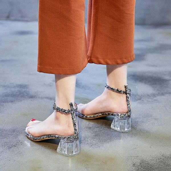 dress shoes 2021 women's high sandals clear heels solid shallow buckle strap casual crystal heel mixed material zapatos de mujer, Black
dress shoes 2021 women's high sandals clear heels solid shallow buckle strap casual crystal heel mixed material zapatos de mujer, Black