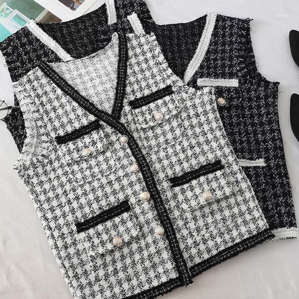 women's vests mumuzi 2021 women retro plaid tweed vest houndstooth waistcoat pockets sleeveless tassels jacket outerwear female 1, Black;white
women's vests mumuzi 2021 women retro plaid tweed vest houndstooth waistcoat pockets sleeveless tassels jacket outerwear female 1, Black;white