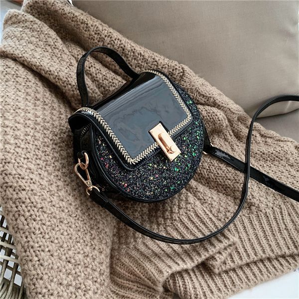 women messenger 2020 textured lock patent leather sequins round all-match shoulder handbag small crossbody bag c0225
women messenger 2020 textured lock patent leather sequins round all-match shoulder handbag small crossbody bag c0225