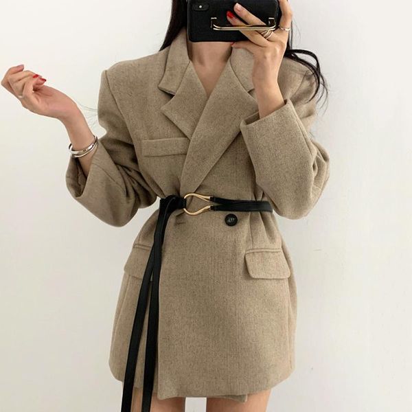 women's suits & blazers autumn women korean chic blazer with belt office lady temperament two buttons slim long sleeve wool blends coat, White;black
women's suits & blazers autumn women korean chic blazer with belt office lady temperament two buttons slim long sleeve wool blends coat, White;black