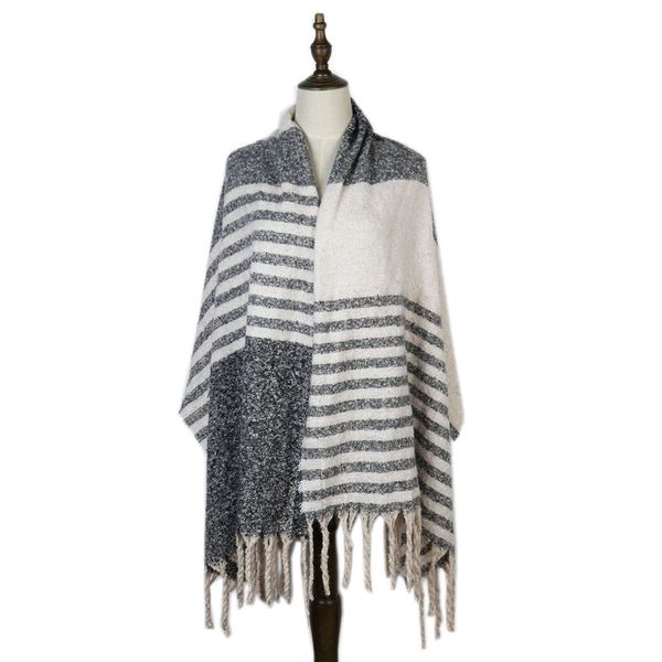 classic horizontal bar plaid loop yarn fashionable small fresh scarf long flowing beard winter warm women's shawl, Blue;black
classic horizontal bar plaid loop yarn fashionable small fresh scarf long flowing beard winter warm women's shawl, Blue;black