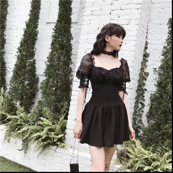 new arrival summer gothic girls dress women short sleeve v collar club female dress a line party dresses, Black;gray
new arrival summer gothic girls dress women short sleeve v collar club female dress a line party dresses, Black;gray