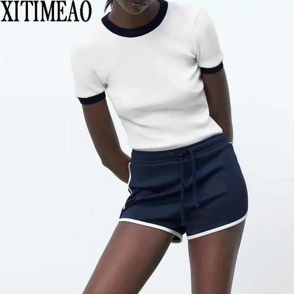 women's t-shirt women summer color matching o neck female close-fitting short-sleeved shirt and sports drawstring shorts xitimeao, White
women's t-shirt women summer color matching o neck female close-fitting short-sleeved shirt and sports drawstring shorts xitimeao, White