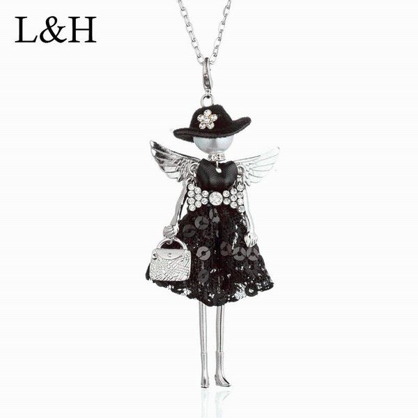 pendant necklaces lovely rhinestone bow-tie sequin dress doll necklace long chain black hat angel wing girl for women jewelry, Silver
pendant necklaces lovely rhinestone bow-tie sequin dress doll necklace long chain black hat angel wing girl for women jewelry, Silver