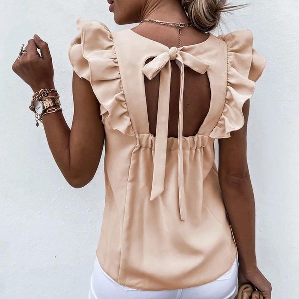women's blouses & shirts 2021 summer o neck shirt blusas elegant sleeveless women ruffle blouse office lady tie-up backless hollow out, White
women's blouses & shirts 2021 summer o neck shirt blusas elegant sleeveless women ruffle blouse office lady tie-up backless hollow out, White