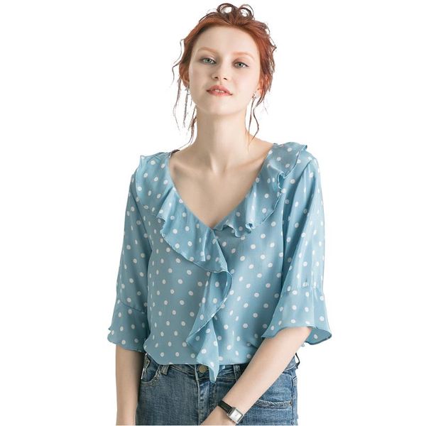 women's blouses & shirts fashion vintage women chic 100% real silk v neck flouncing shirt blouse so0031, White
women's blouses & shirts fashion vintage women chic 100% real silk v neck flouncing shirt blouse so0031, White