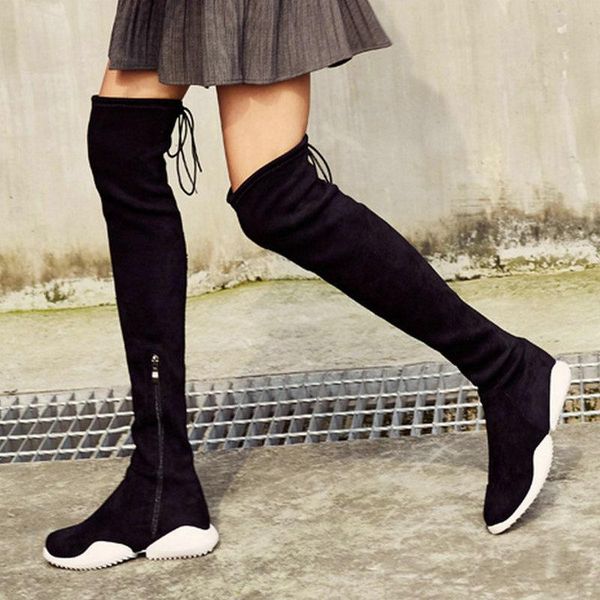 boots eshtonshe fashion winter square low flock pointed toe solid platform women over the knee shoes elastic band size 3-10, Black
boots eshtonshe fashion winter square low flock pointed toe solid platform women over the knee shoes elastic band size 3-10, Black