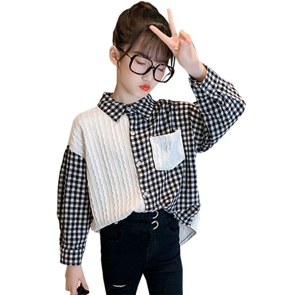 shirt for girl plaid pattern s patchwork blouse children's spring autumn s clothes 210527, White;black
shirt for girl plaid pattern s patchwork blouse children's spring autumn s clothes 210527, White;black