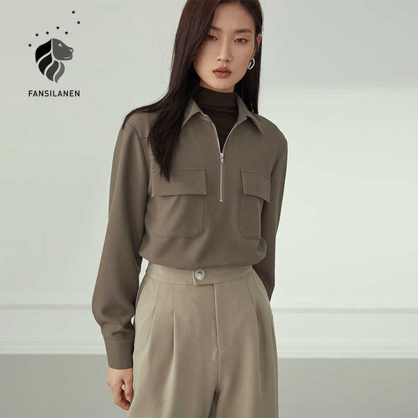 fansilanen zipper casual long sleeve blouse shirt women pocket work korean style vintage female autumn winter elegant 210607, White
fansilanen zipper casual long sleeve blouse shirt women pocket work korean style vintage female autumn winter elegant 210607, White