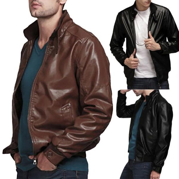 men's jackets 2021 zipper closure stand collar jacket side pockets faux leather solid color slim fit motorcycle for men outerwear, Black;brown
men's jackets 2021 zipper closure stand collar jacket side pockets faux leather solid color slim fit motorcycle for men outerwear, Black;brown