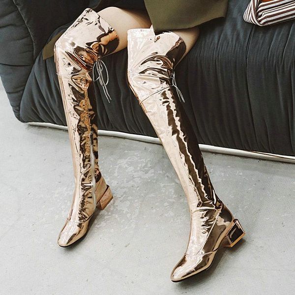 boots 2021 gold winter mirror patent leather over the knee women zipper round toe ladies square heel thigh silver, Black
boots 2021 gold winter mirror patent leather over the knee women zipper round toe ladies square heel thigh silver, Black