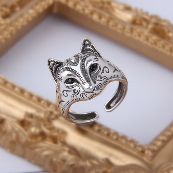 new product s925 pure fox demon mask ring women's fashion move peach blossom personality cat face thai silver bracelet jewelry, Black
new product s925 pure fox demon mask ring women's fashion move peach blossom personality cat face thai silver bracelet jewelry, Black