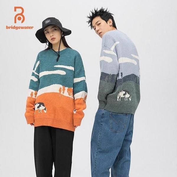 men's sweaters bridgewater men women cows winter pullover knitted sweater couple vintage casual harajuku oversized streetwear, White;black
men's sweaters bridgewater men women cows winter pullover knitted sweater couple vintage casual harajuku oversized streetwear, White;black