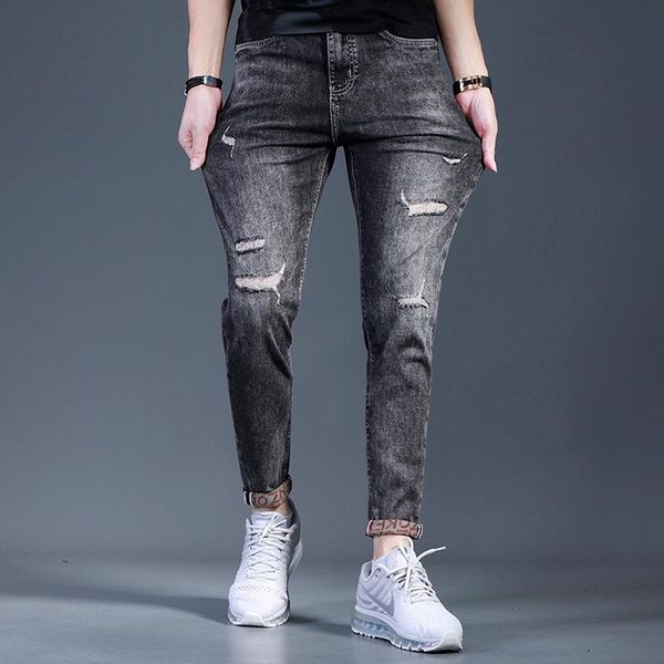 2021 fashion stretch ripped jeans men korean style casual slim fit pencil pants streetwear black gray denim trousers, Blue
2021 fashion stretch ripped jeans men korean style casual slim fit pencil pants streetwear black gray denim trousers, Blue