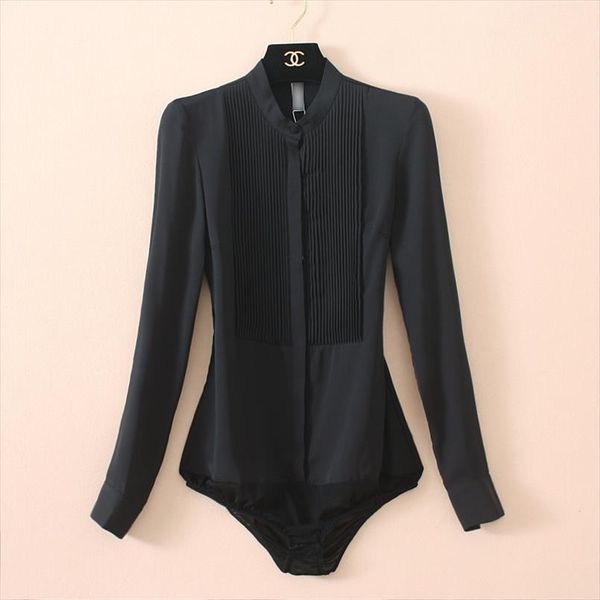 chiffon front womens shirt pleated long sleeve bodysuit office ladies shirts with panties solid color black beige, White
chiffon front womens shirt pleated long sleeve bodysuit office ladies shirts with panties solid color black beige, White