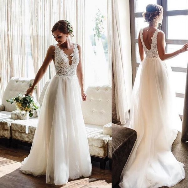 2021 summer wedding dresses bridal gowns v neck backless sweep train a line appliques lace beads tulle garden beach boho country robes de ma, White
2021 summer wedding dresses bridal gowns v neck backless sweep train a line appliques lace beads tulle garden beach boho country robes de ma, White
