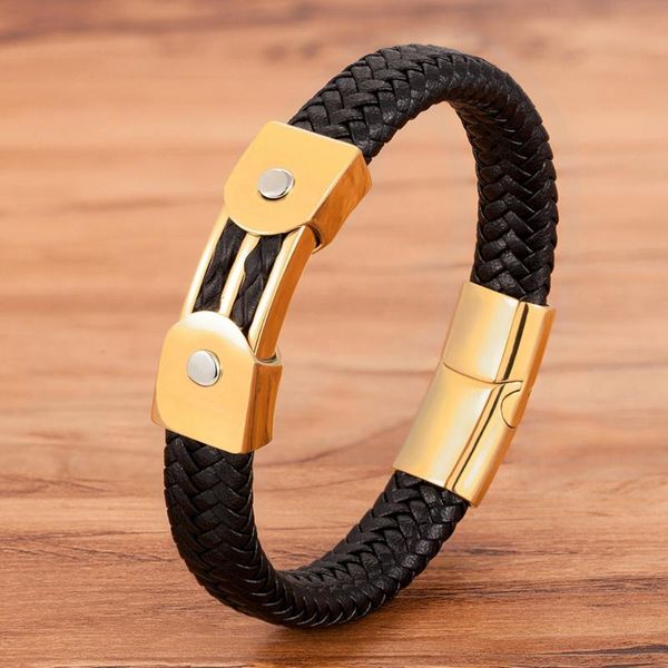 charm bracelets trendy men's hand gold black braided genuine leather stainless steel magnetic buckle bracelet punk bangles wholesale, Golden;silver
charm bracelets trendy men's hand gold black braided genuine leather stainless steel magnetic buckle bracelet punk bangles wholesale, Golden;silver