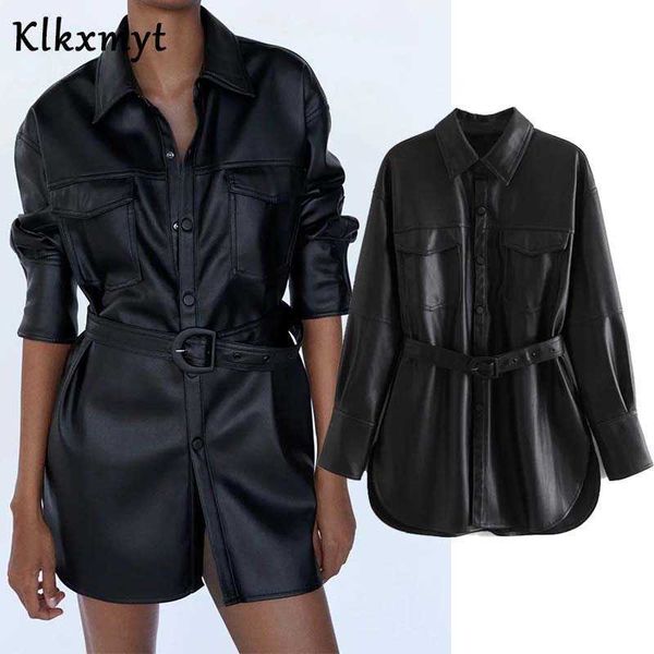 klkxmyt women fashion with belt faux leather za jacket coat vintage long sleeve snap-button female outerwear chic 210527, Black;brown
klkxmyt women fashion with belt faux leather za jacket coat vintage long sleeve snap-button female outerwear chic 210527, Black;brown