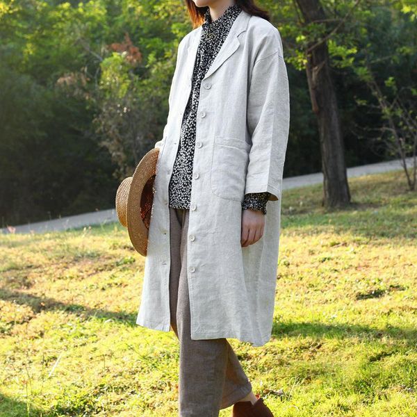 women's trench coats johnature women vintage linen solid color button turn-down pockets 2021 autumn chinese style female, Tan;black
women's trench coats johnature women vintage linen solid color button turn-down pockets 2021 autumn chinese style female, Tan;black