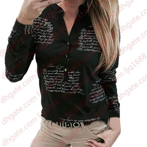 women blouse shirt v neck letters printing button long sleeve shirt blouse womens clothing femme#yj2, White
women blouse shirt v neck letters printing button long sleeve shirt blouse womens clothing femme#yj2, White