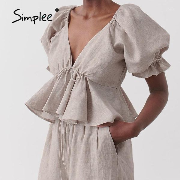women's blouses & shirts simplee high street casual puff sleeves women blouse summer elastic bow sash ruffled crop deep v-neck soli, White
women's blouses & shirts simplee high street casual puff sleeves women blouse summer elastic bow sash ruffled crop deep v-neck soli, White