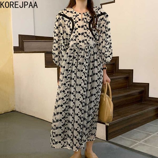 korejpaa women dress summer korean chic retro temperament round neck flocking full screen flower loose puff sleeve vestidos 210526, Black;gray
korejpaa women dress summer korean chic retro temperament round neck flocking full screen flower loose puff sleeve vestidos 210526, Black;gray