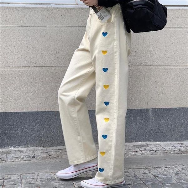 fashion sweet heart embroidery womens jean high waist baggy korean pockets zipper y2k wide leg pants, Blue
fashion sweet heart embroidery womens jean high waist baggy korean pockets zipper y2k wide leg pants, Blue