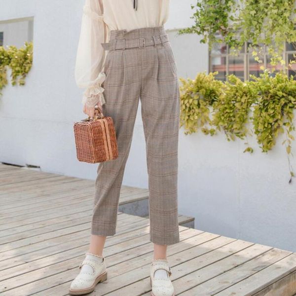 women's pants & capris 2021 autumn plaid ankle length women casual high waist straight office lady, Black;white
women's pants & capris 2021 autumn plaid ankle length women casual high waist straight office lady, Black;white