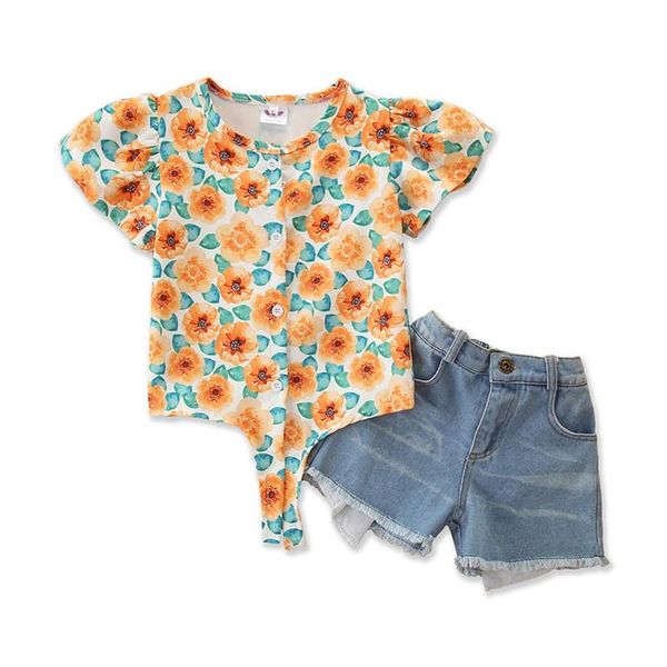 clothing sets girls casual two-piece clothes set floral printed pattern short sleeve + denim shorts kids children outfits, White
clothing sets girls casual two-piece clothes set floral printed pattern short sleeve + denim shorts kids children outfits, White