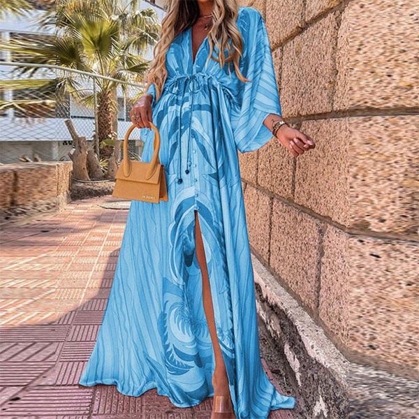 party dresses 2021 women boho wrap summer long dress holiday maxi loose sundress floral print v-neck sleeve elegante plussize, White;black
party dresses 2021 women boho wrap summer long dress holiday maxi loose sundress floral print v-neck sleeve elegante plussize, White;black