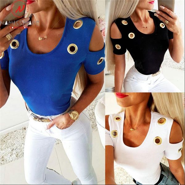 fashion women summer solid color t shirts hollow out design corns decor o neck short sleeve slim pullovers for streetwear, White
fashion women summer solid color t shirts hollow out design corns decor o neck short sleeve slim pullovers for streetwear, White