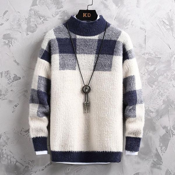 men's sweaters winter cashmere sweater fashion plaid pullover half-high collar thick warm, White;black
men's sweaters winter cashmere sweater fashion plaid pullover half-high collar thick warm, White;black