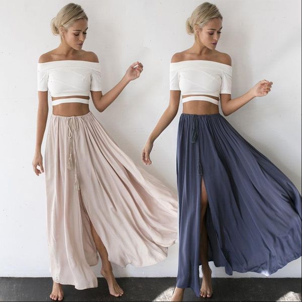 fashion womens summer boho casual long maxi party beach skirt lace up pleated high waist 2 colors solid vent long skirt, Black
fashion womens summer boho casual long maxi party beach skirt lace up pleated high waist 2 colors solid vent long skirt, Black