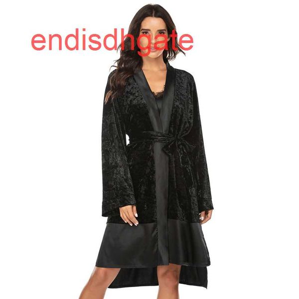 new solid color robe lace contrast stitching home spring and autumn, Black;white
new solid color robe lace contrast stitching home spring and autumn, Black;white